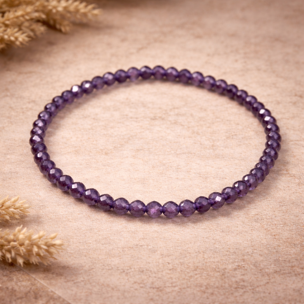Amethyst Bracelet 4mm – Faceted Crystal Bracelet for Calm, Protection & Spiritual Clarity