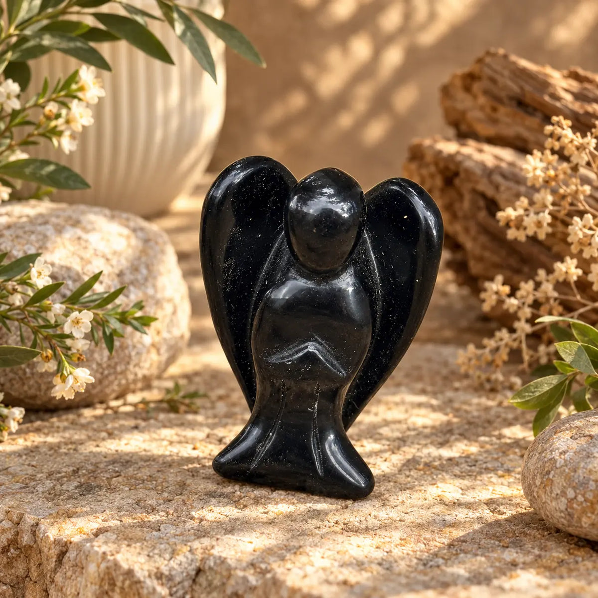 Black Obsidian Crystal Angel Carving 6cm – Protection, Grounding & Strength