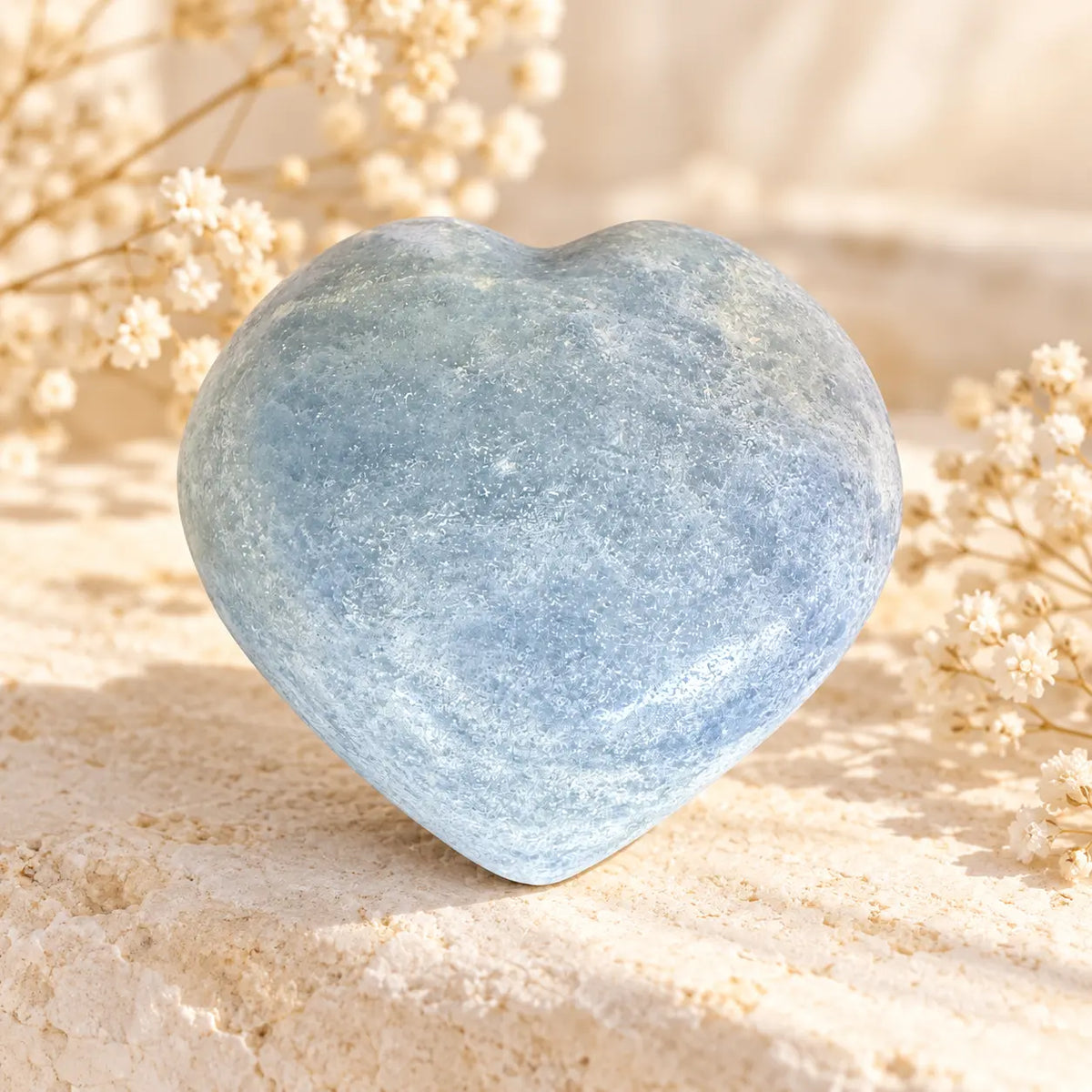 Celestite crystal heart, 358g approximately 9cm, natural pale blue gemstone heart carving photographed for Spiritual Gifts