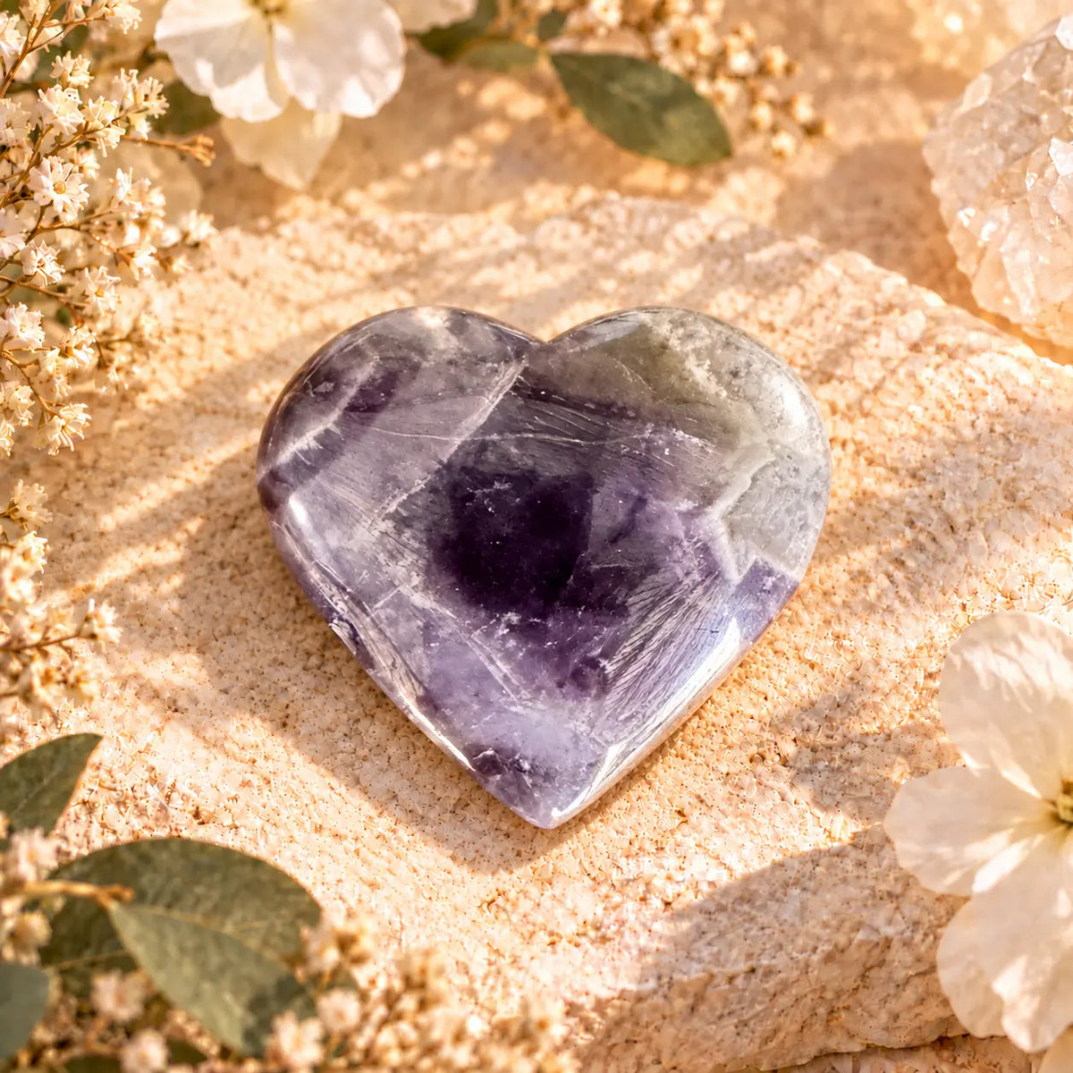 Chevron Amethyst crystal heart Small 8, approximately 4.5 cm, natural violet and white banding