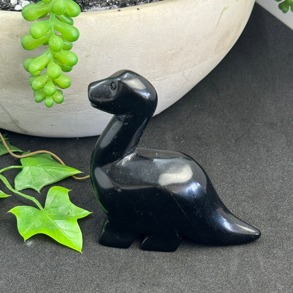Black Obsidian crystal dinosaur carving approximately 8cm