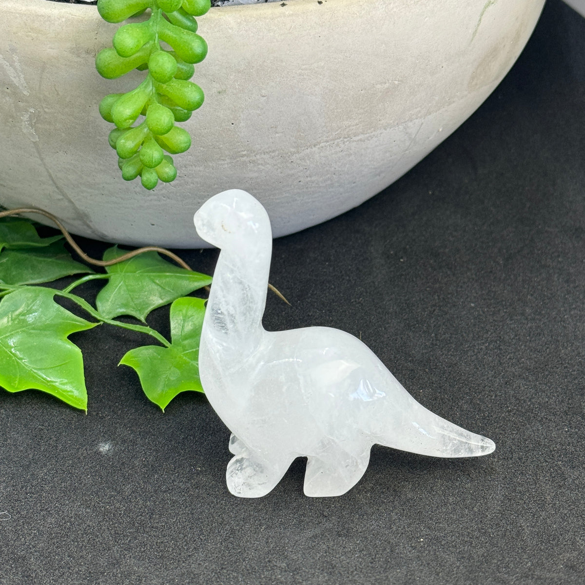 Clear Quartz crystal dinosaur carving approximately 7cm