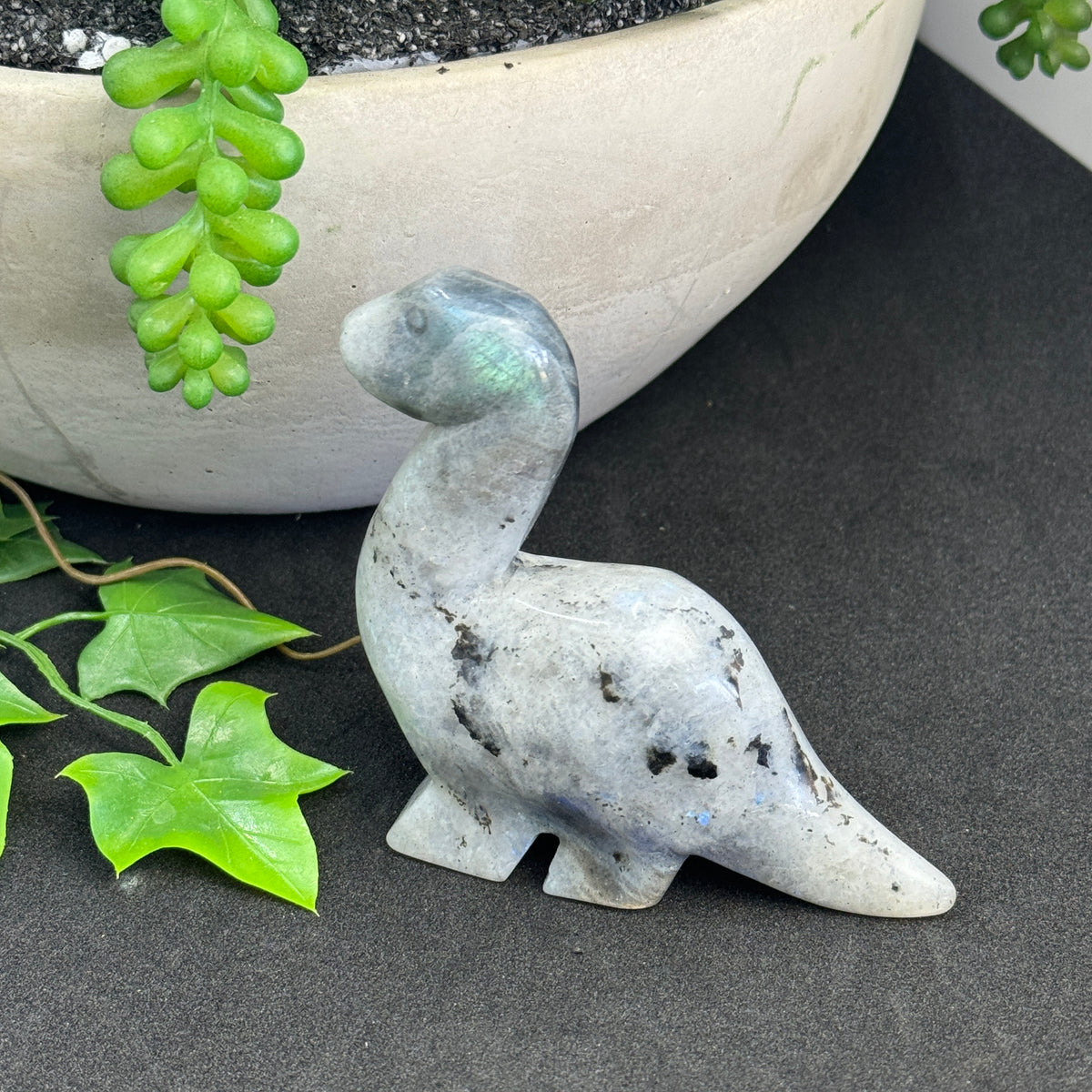 Labradorite crystal dinosaur carving approximately 8cm