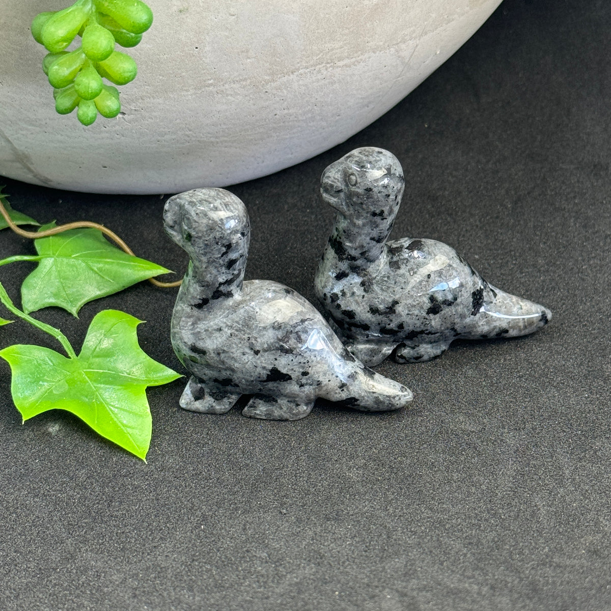 Larvikite crystal dinosaur carving approximately 4.5cm