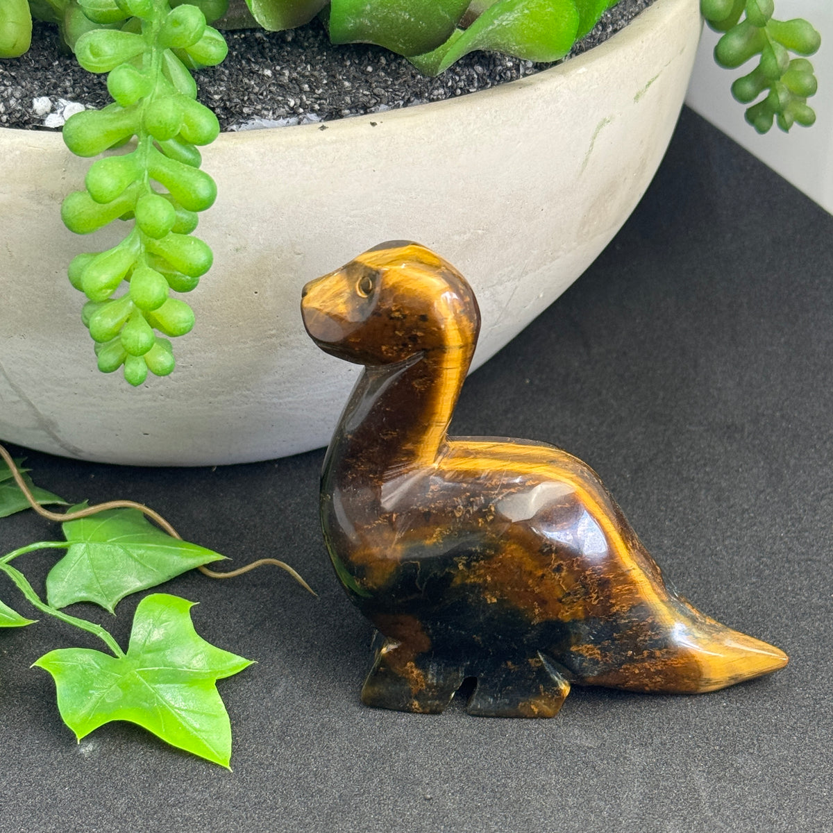 Tiger’s Eye crystal dinosaur carving approximately 8cm