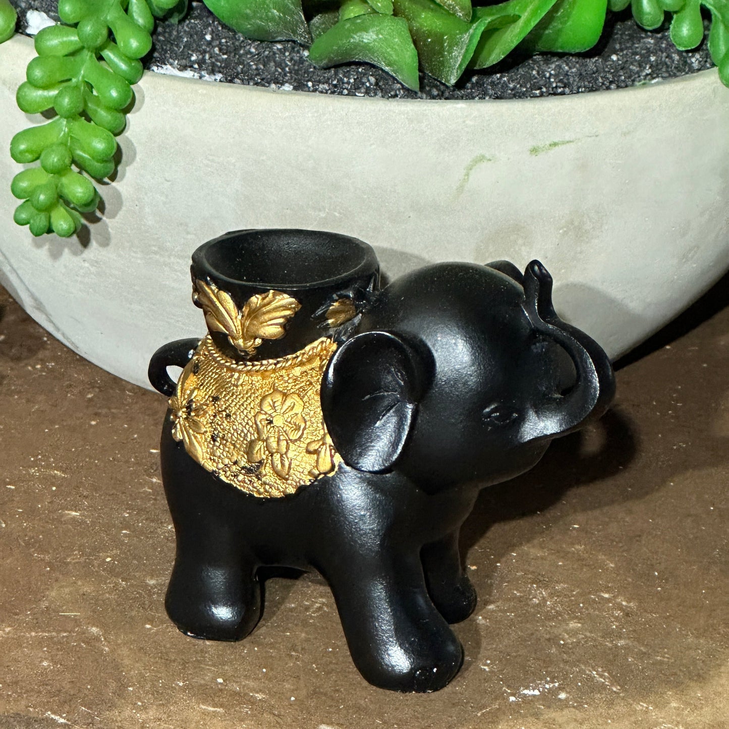 Elephant sphere holder Australia gold trim, crystal ball stand elephant, spiritual crystal holder for abundance and protection