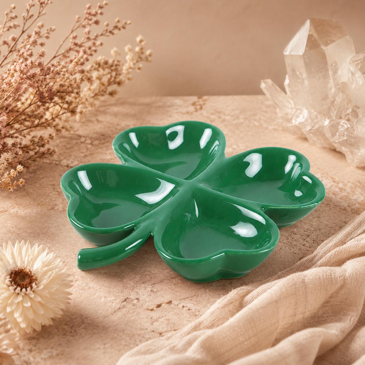 Four-Leaf Clover Ceramic Trinket Tray – Good Luck, Abundance & New Beginnings