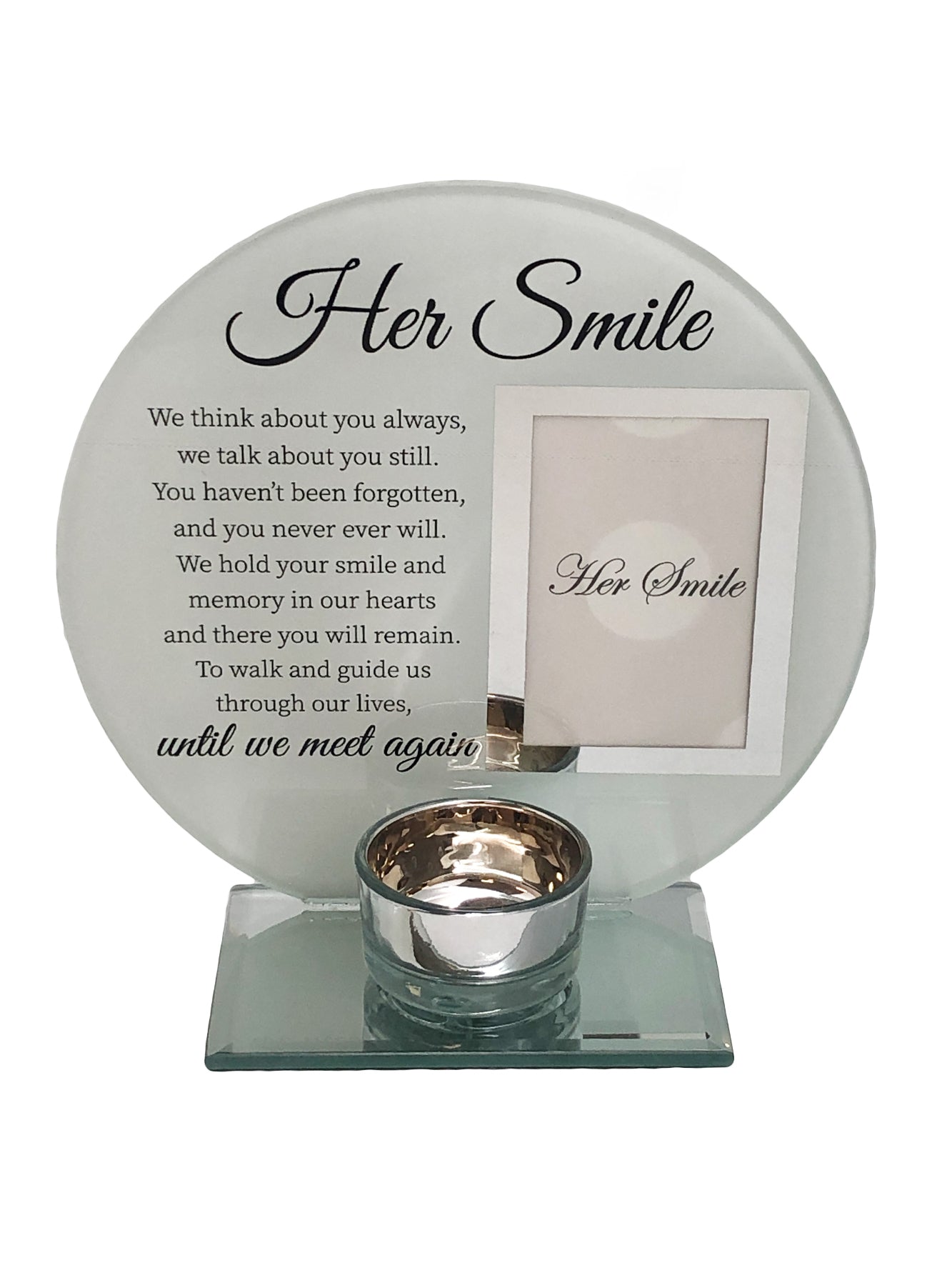 Her Smile Memorial Glass Photo Frame with Tea Light Holder – Grief Healing, Remembrance & Spiritual Comfort