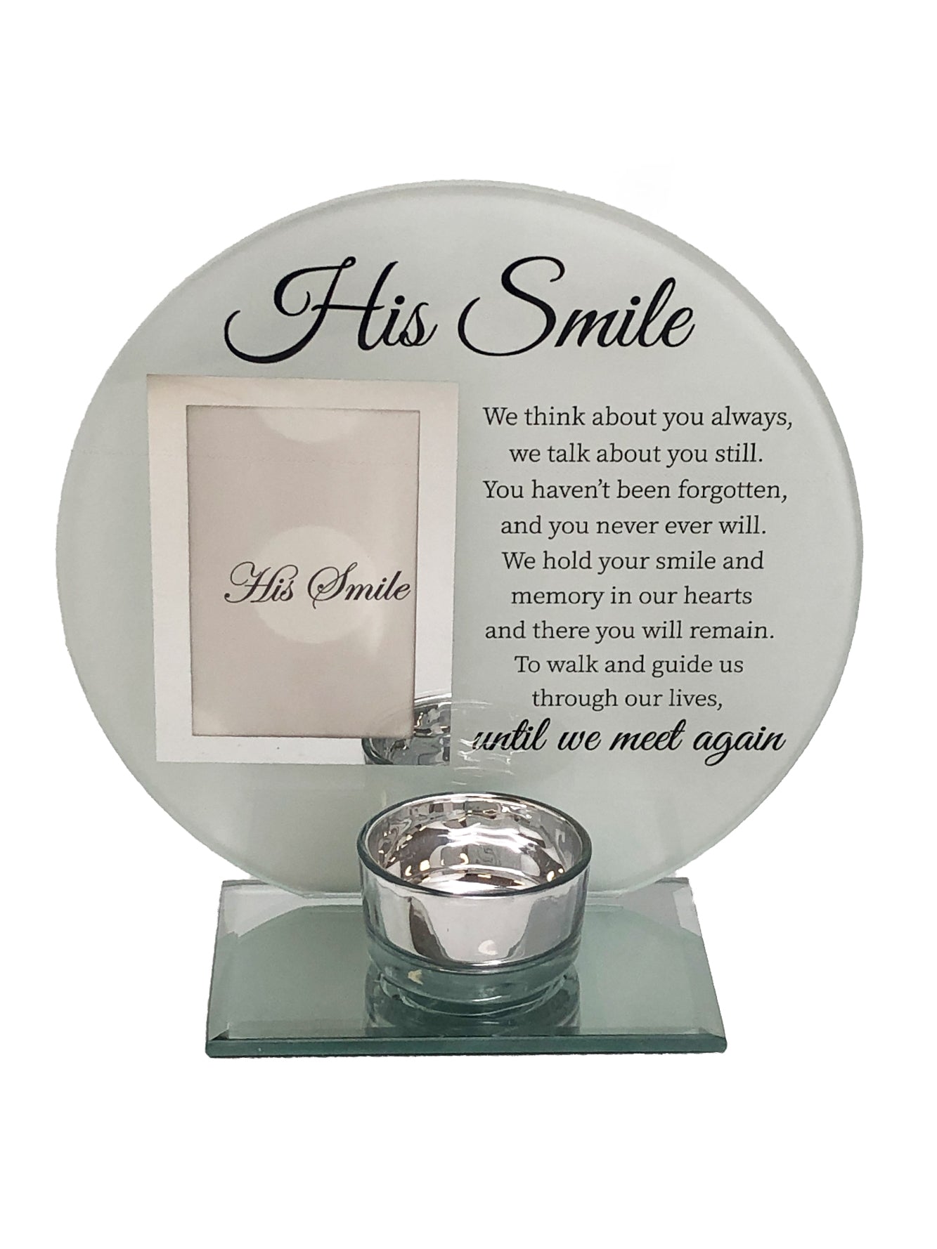 His Smile Memorial Glass Photo Frame with Tea Light Holder – Grief Healing, Remembrance & Spiritual Comfort