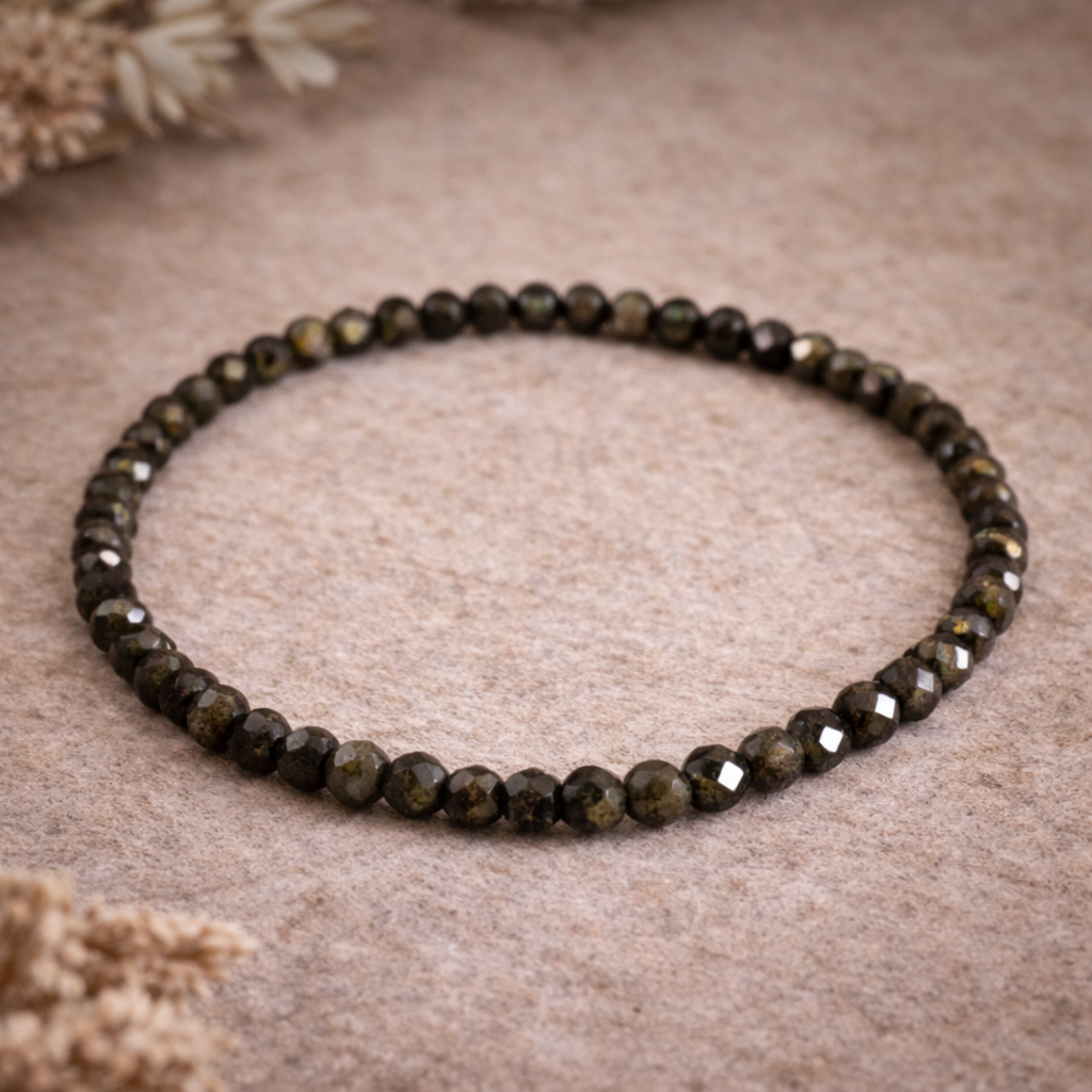 Gold Sheen Obsidian Bracelet 4mm – Faceted Crystal Bracelet for Protection, Grounding & Inner Power