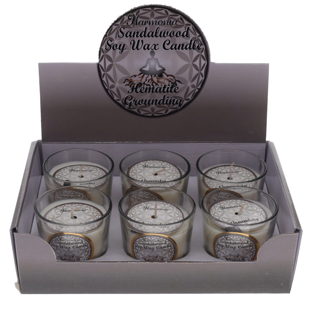 Grounding Hematite & Sandalwood Soy Wax Votive Candle – Intentional Spiritual Candle for Protection, Stability & Emotional Healing