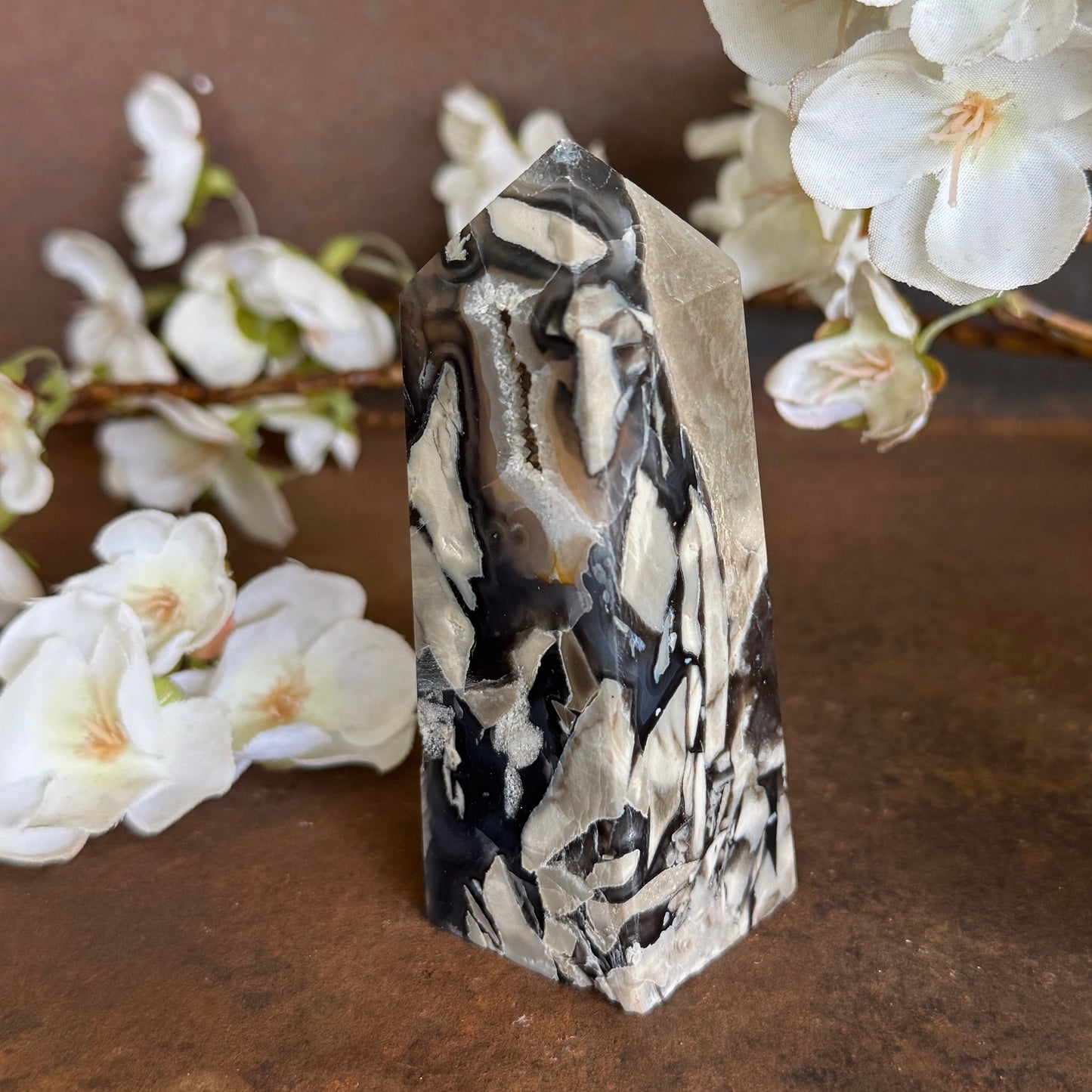 Volcanic Agate Four-Sided Crystal Tower – UV Reactive Healing Crystal