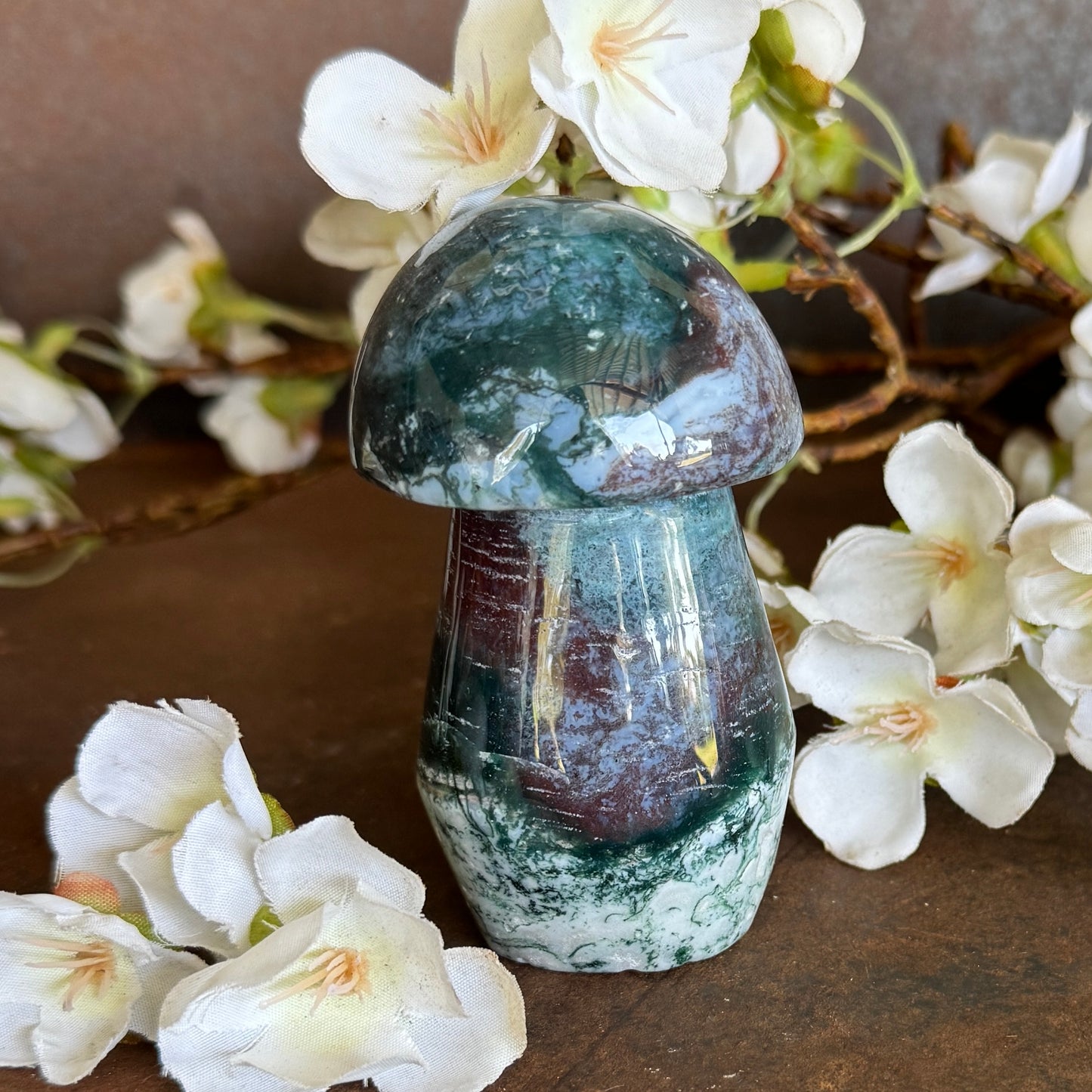 Moss Agate Crystal Mushroom – Growth, Grounding & Emotional Healing
