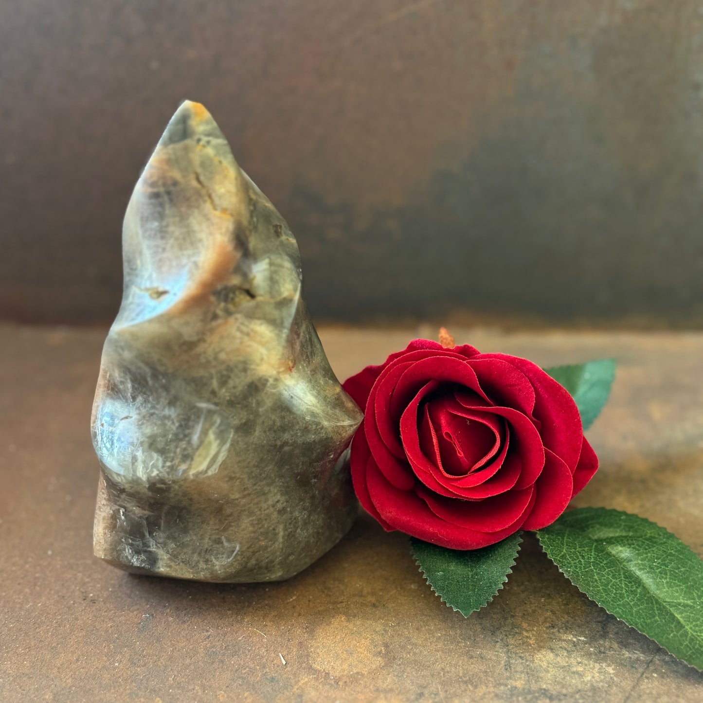 Black Moonstone Crystal Flame for emotional healing, intuition, spiritual protection, and transformation