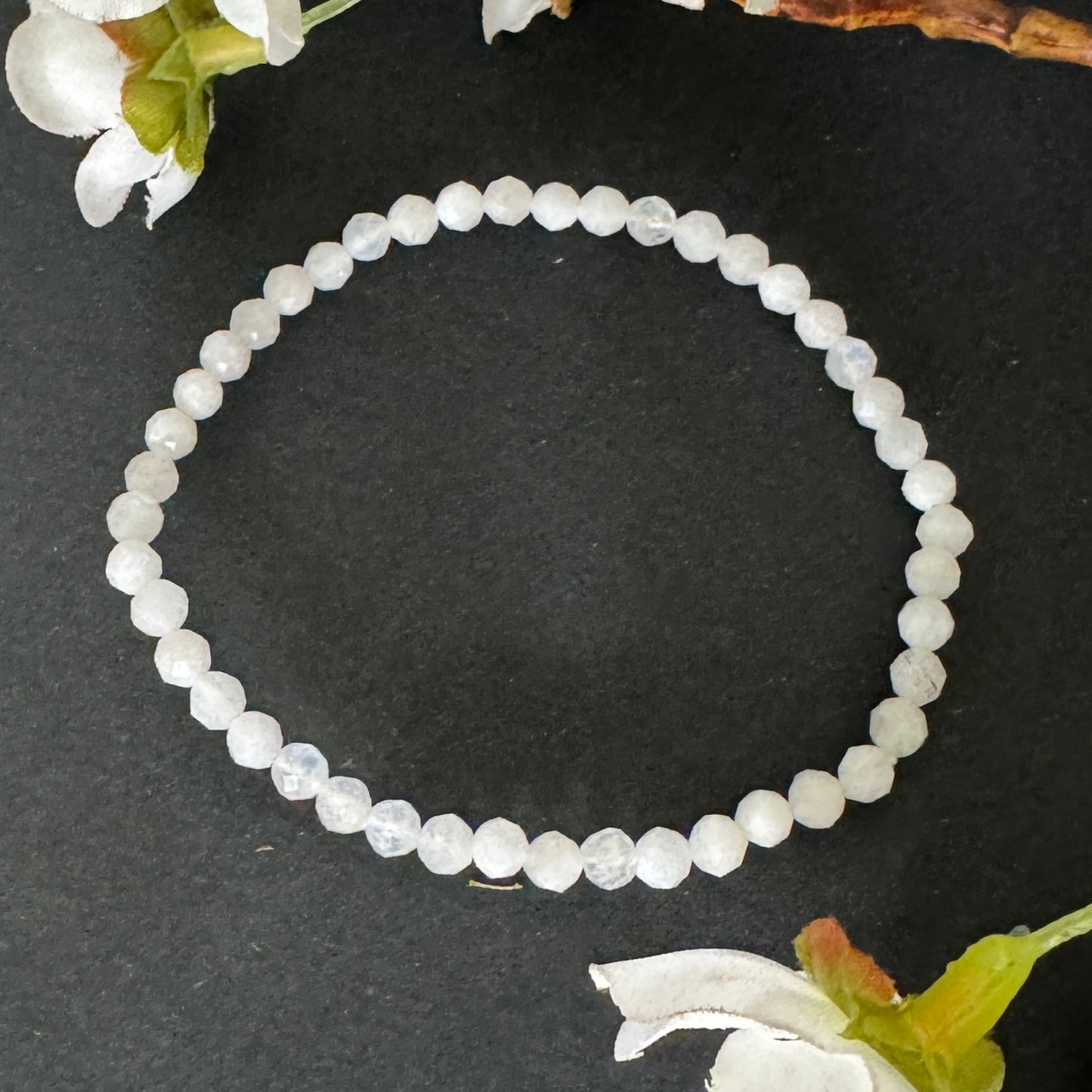 Moonstone Bracelet 4mm – Faceted Crystal Bracelet for Intuition, Emotional Healing & New Beginnings