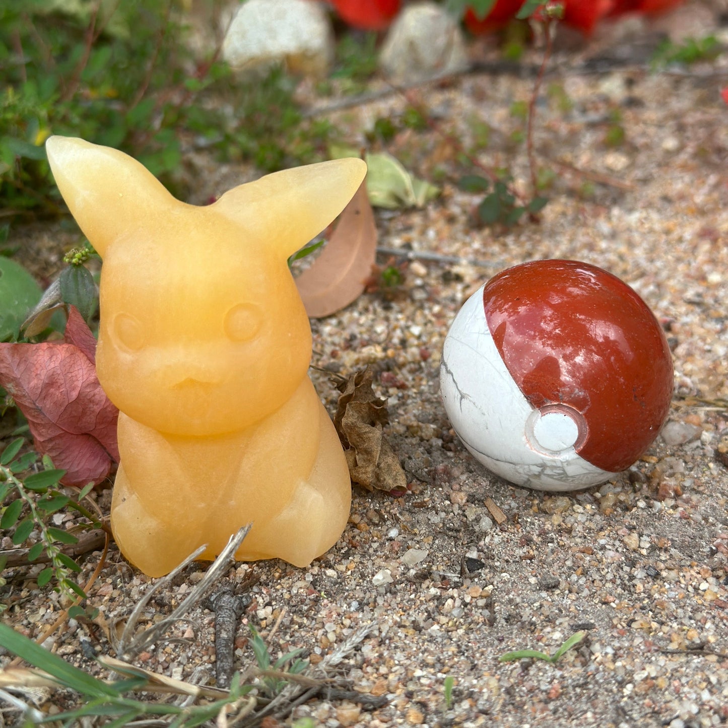 Pokémon-inspired Pikachu Orange Calcite Crystal Carving – Joy, Creativity & Spiritual Healing