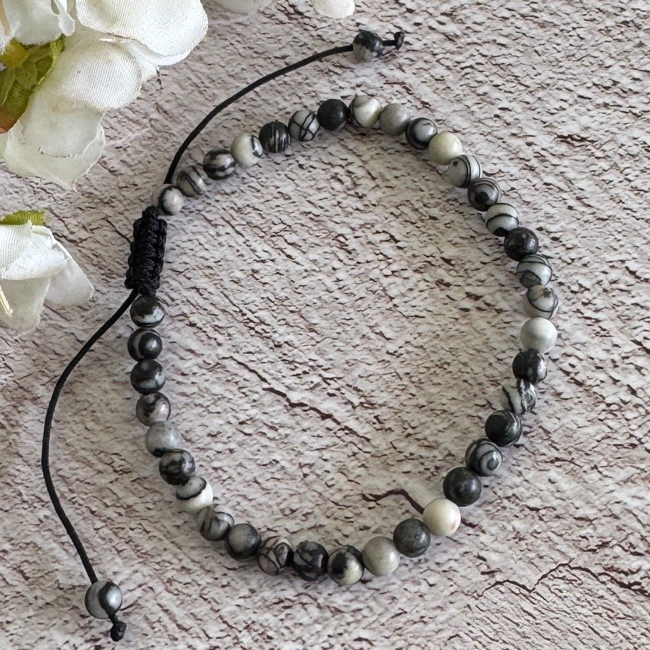 Black Web Jasper Bracelet – Unisex Adjustable Crystal Bracelet for Grounding, Emotional Healing & Spiritual Protection