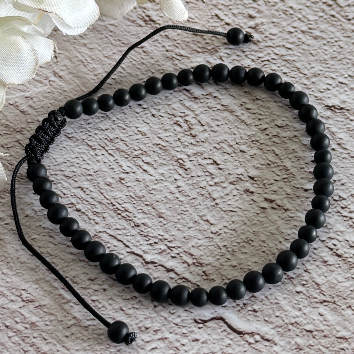 Black Onyx Matte Finish Unisex Adjustable Bracelet 4mm – Protection, Strength & Grounding