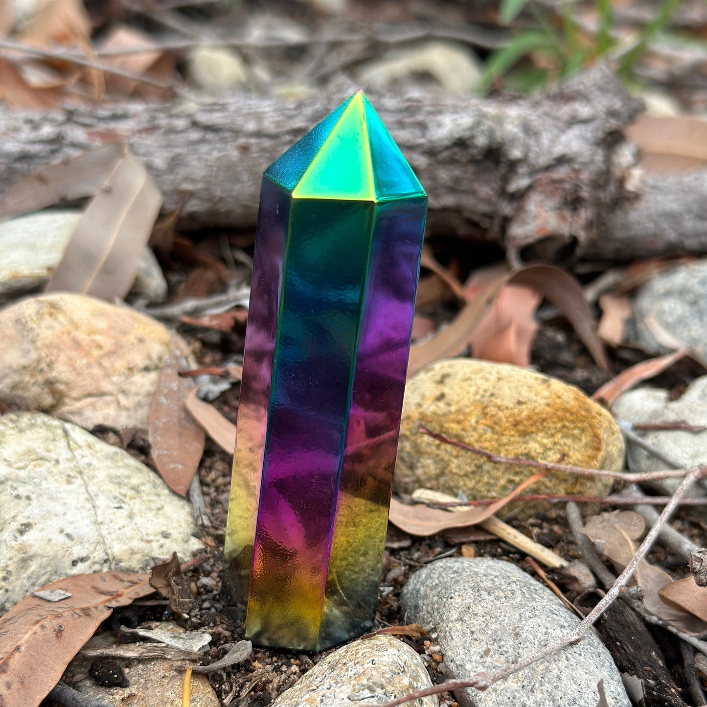 Aura-Coated Obsidian Tower – Spiritual Protection, Transformation & Healing Energy