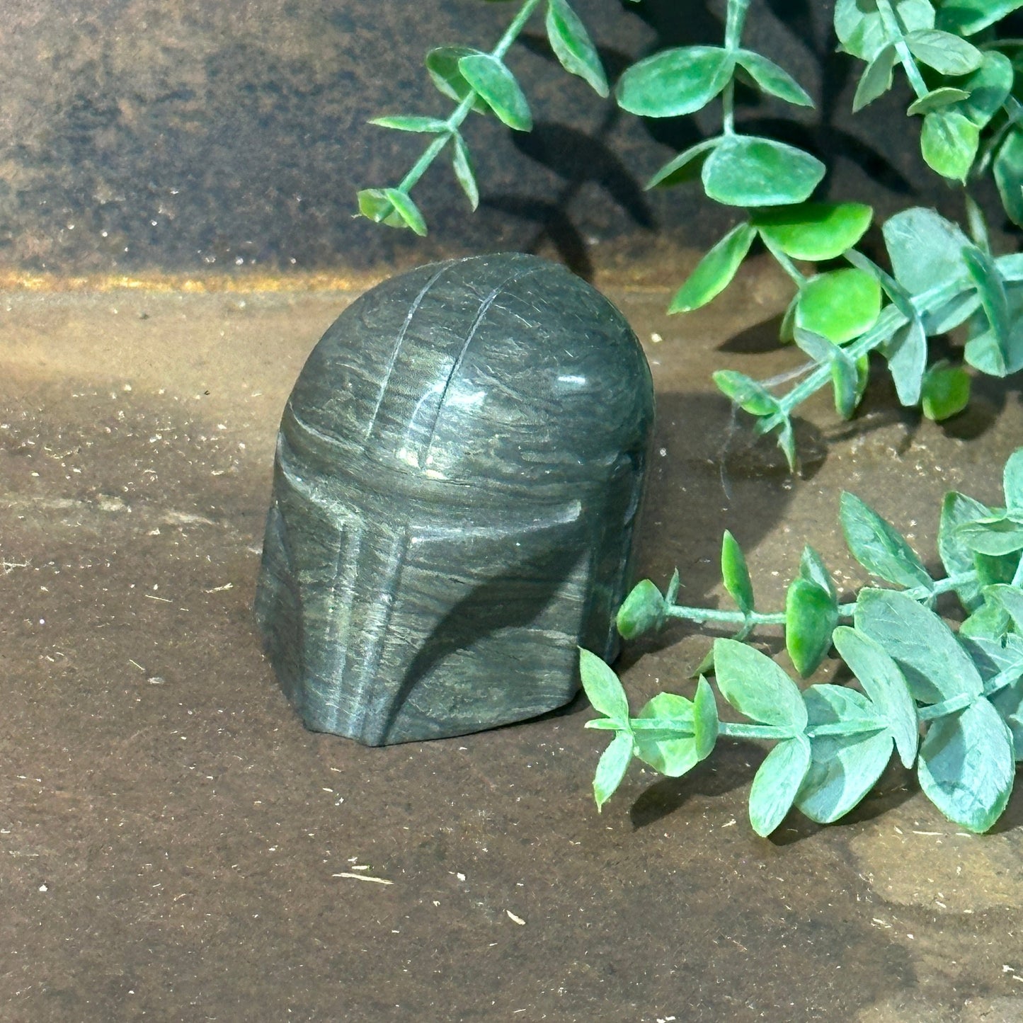 Pyrite Mandalorian Helmet Crystal Carving – Protection, Strength & Spiritual Empowerment