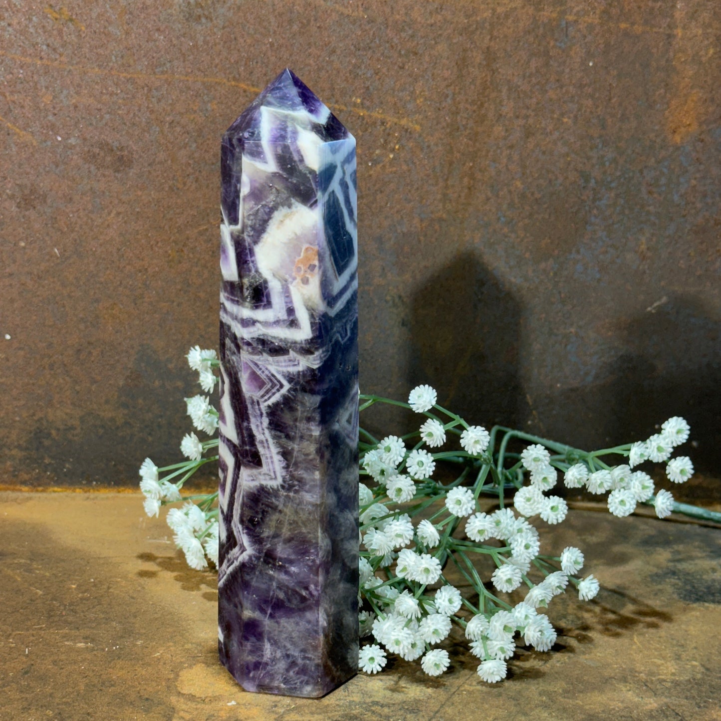Chevron Amethyst Crystal Tower – Divine Insight, Spiritual Protection & Inner Peace