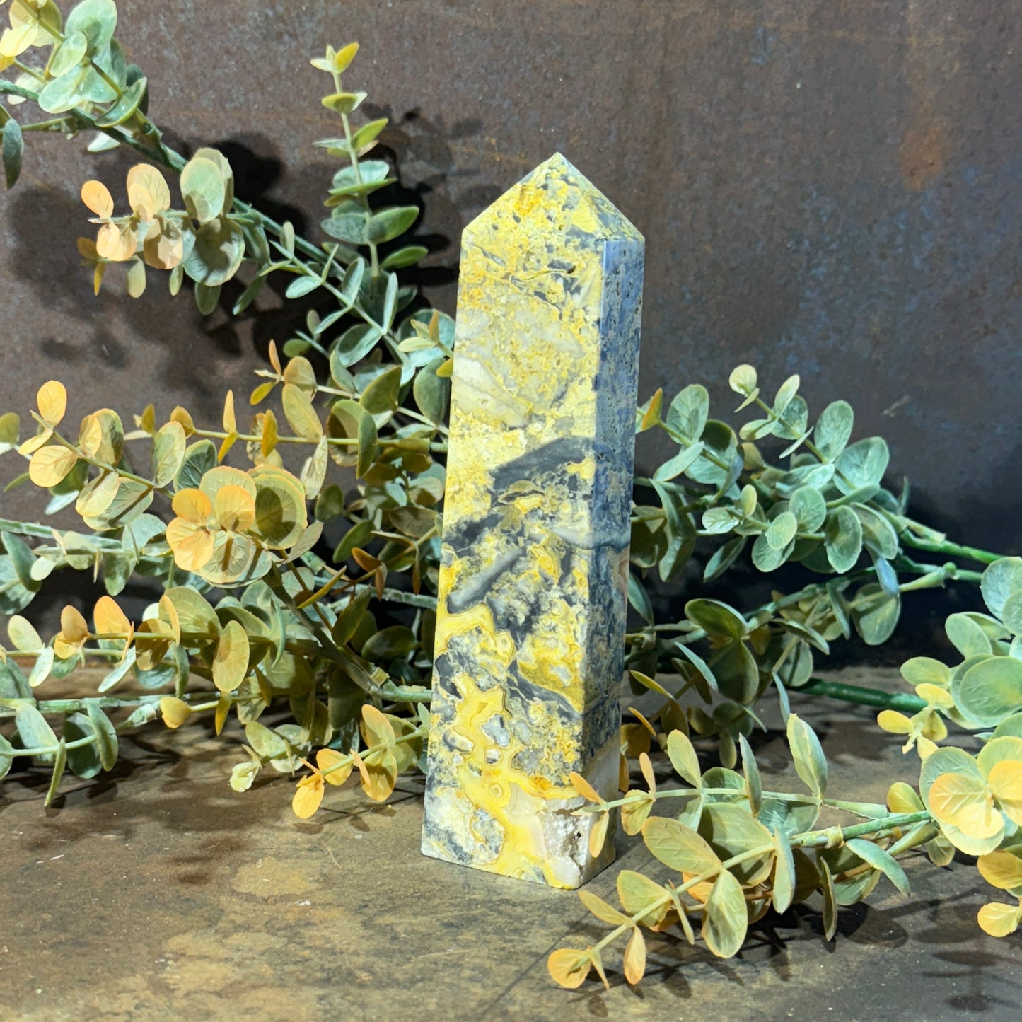 Yellow Crazy Lace Agate Tower – Joy, Emotional Healing & Spiritual Protection