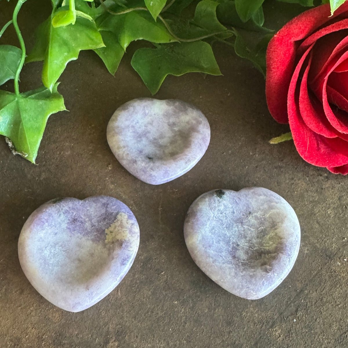 Lepidolite heart-shaped thumb stone for calm, peace and emotional balance