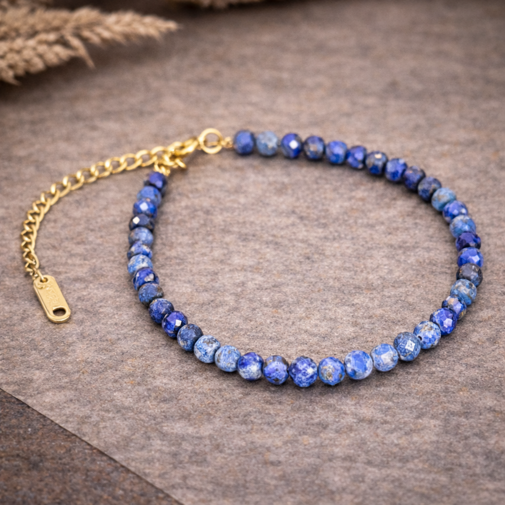 Lapis Lazuli faceted spiritual bracelet 4mm for intuition, clarity, truth, and emotional healing