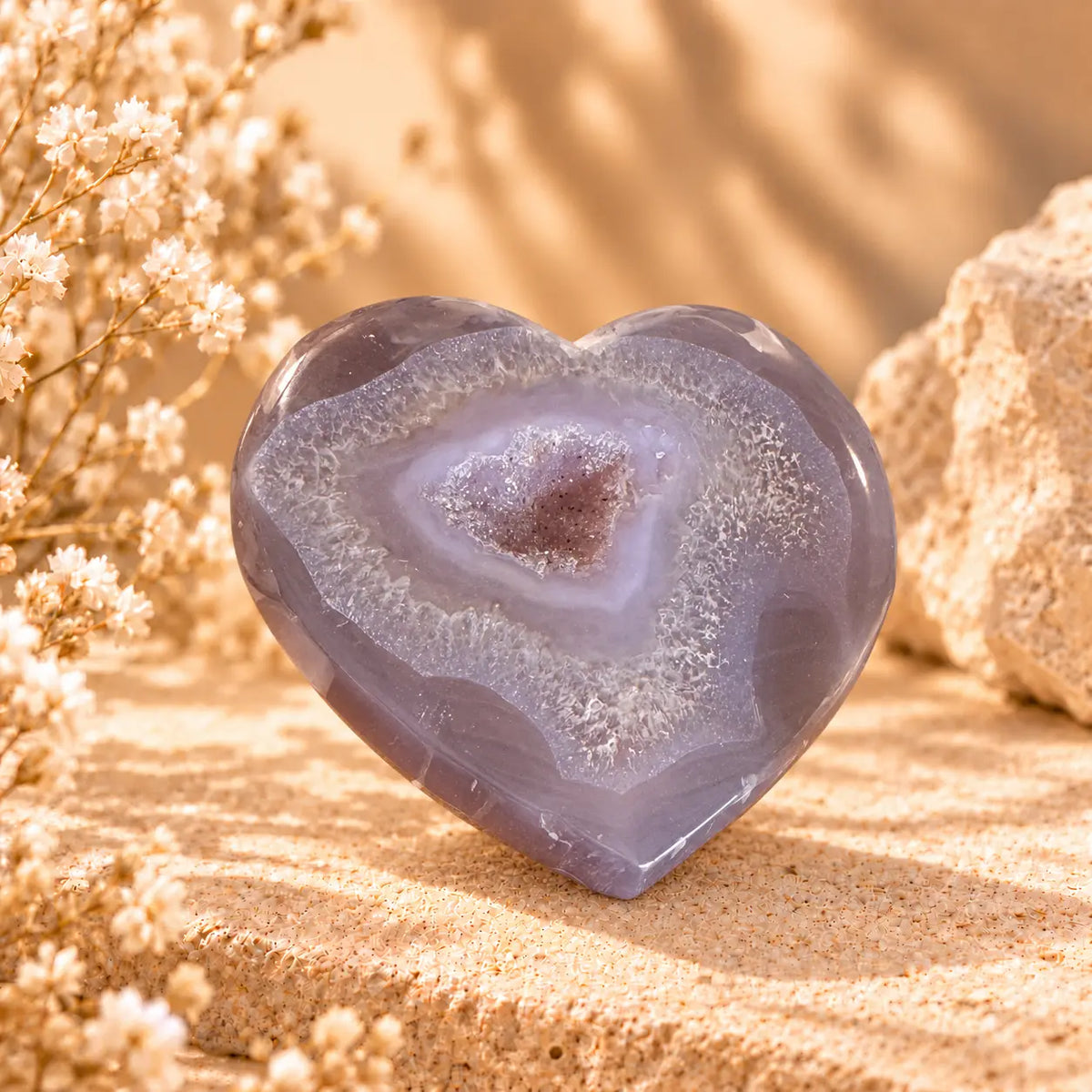 205g lavender Agate geode druzy heart