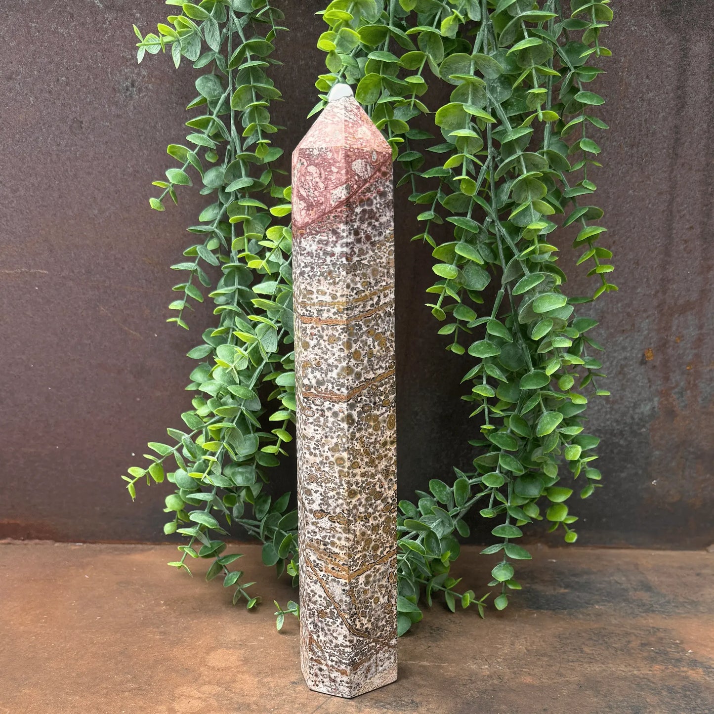 Leopard Print Jasper crystal tower for grounding, emotional healing, protection, and spiritual energy balance Australia