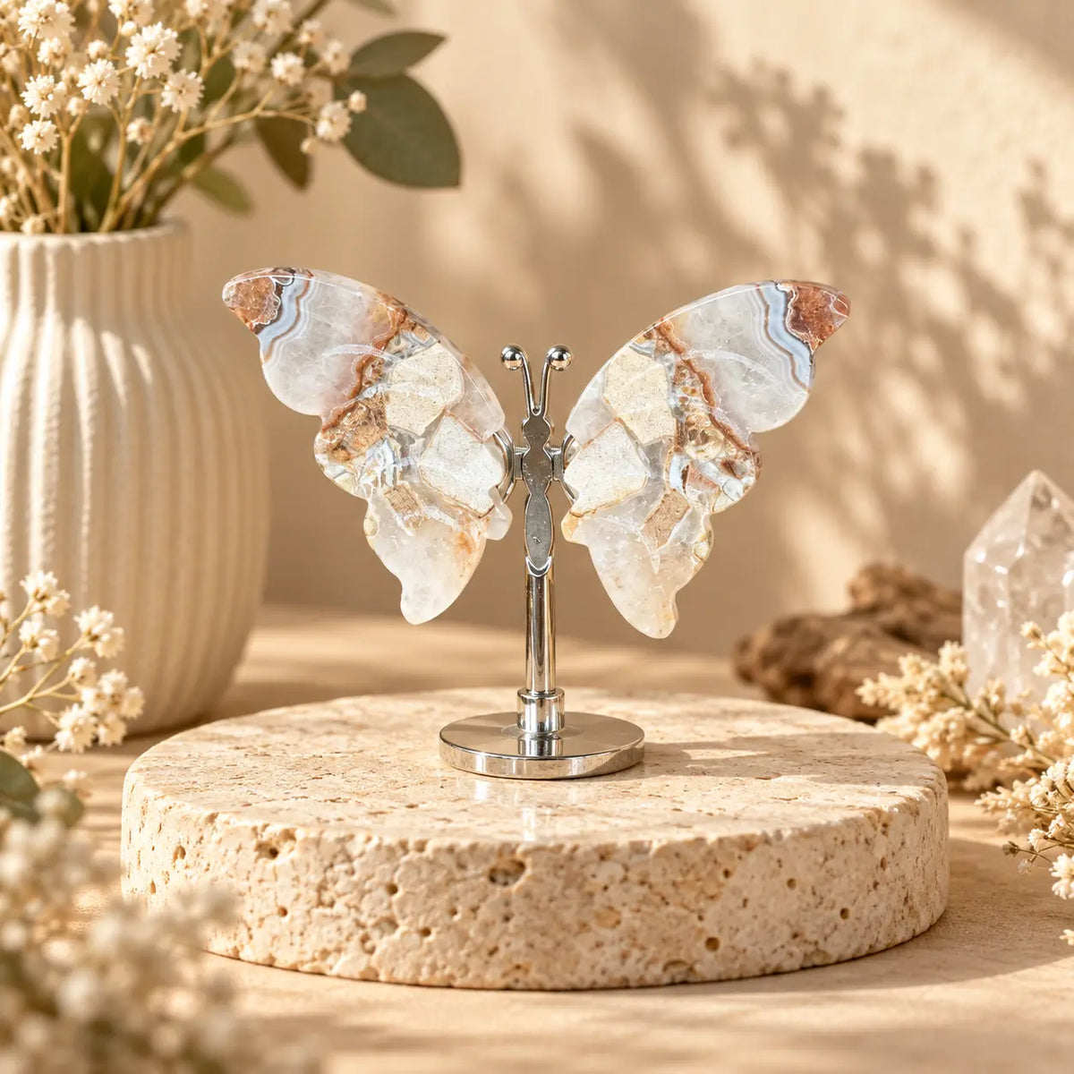 Mini Agate crystal butterfly on silver-tone stand – exact sculpture pictured