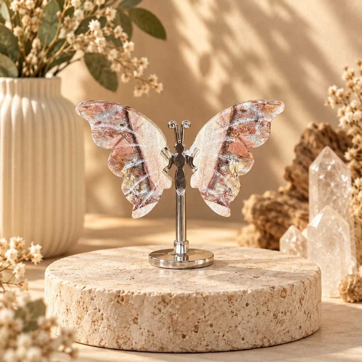Mini Agate crystal butterfly on silver-tone stand – exact sculpture pictured