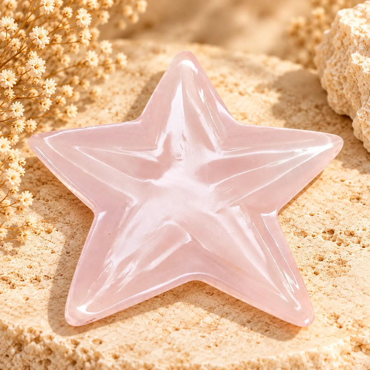 Pink Calcite Star Plate 10cm polished pale pink crystal star dish for spiritual décor, jewellery and ritual display