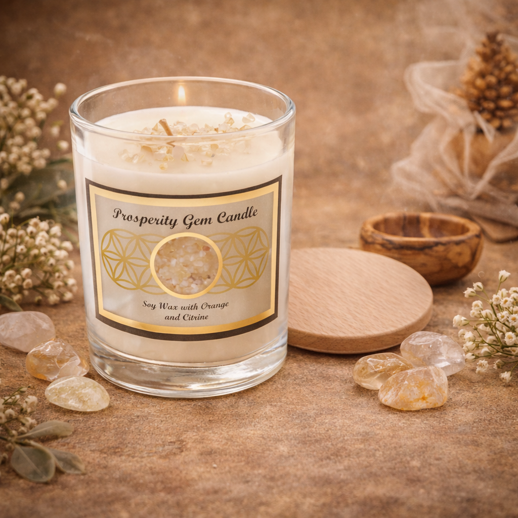 Prosperity Citrine Orange Scented Gemstone Candle – Abundance & Manifestation