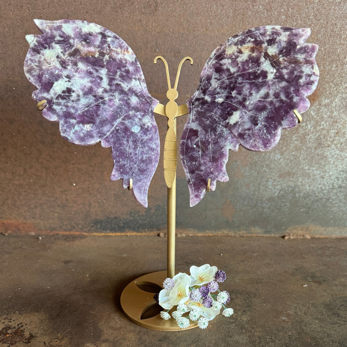 Purple Mica Crystal Wings on Butterfly Stand for emotional healing, intuition, clarity, and transformation