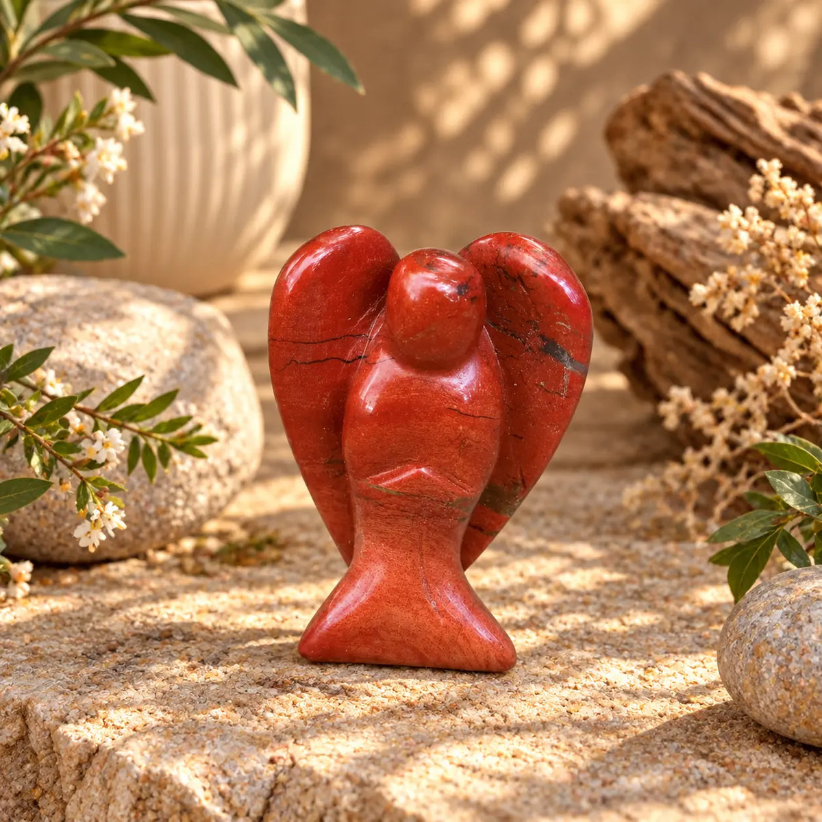Red Jasper Crystal Angel Carving 6cm – Grounding, Strength & Courage