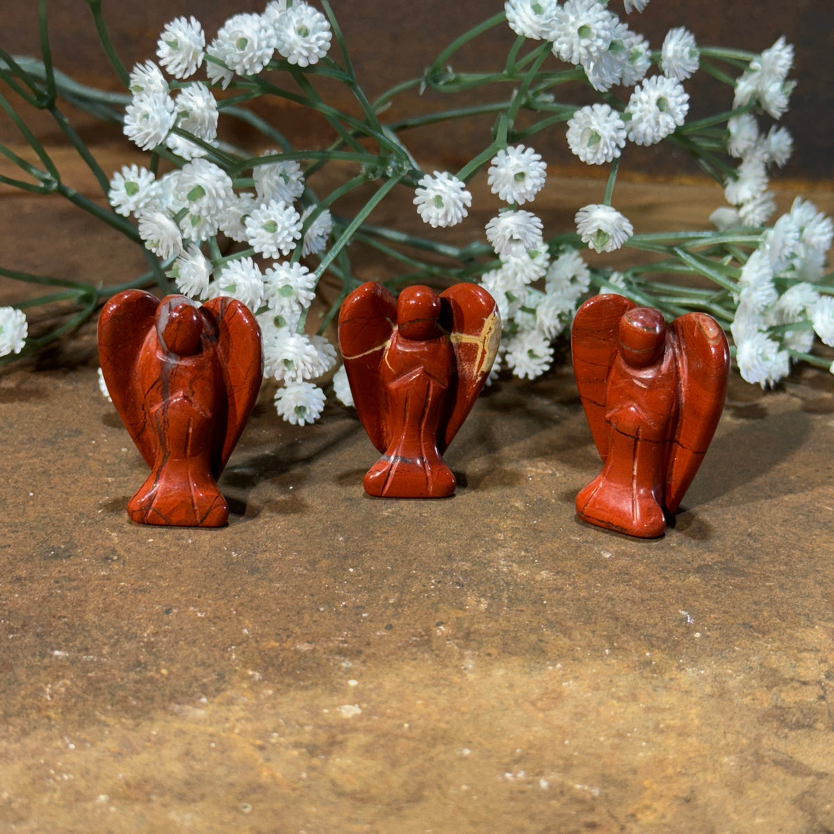 Red Jasper pocket crystal angel carving approximately 4cm for grounding, courage and protection