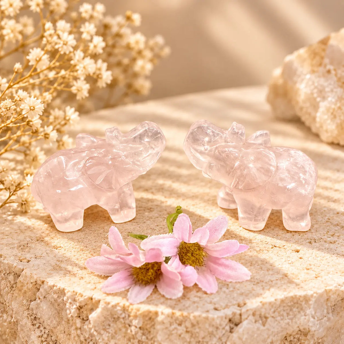 Rose Quartz crystal elephant carving 7cm for love, compassion, emotional healing and good fortune