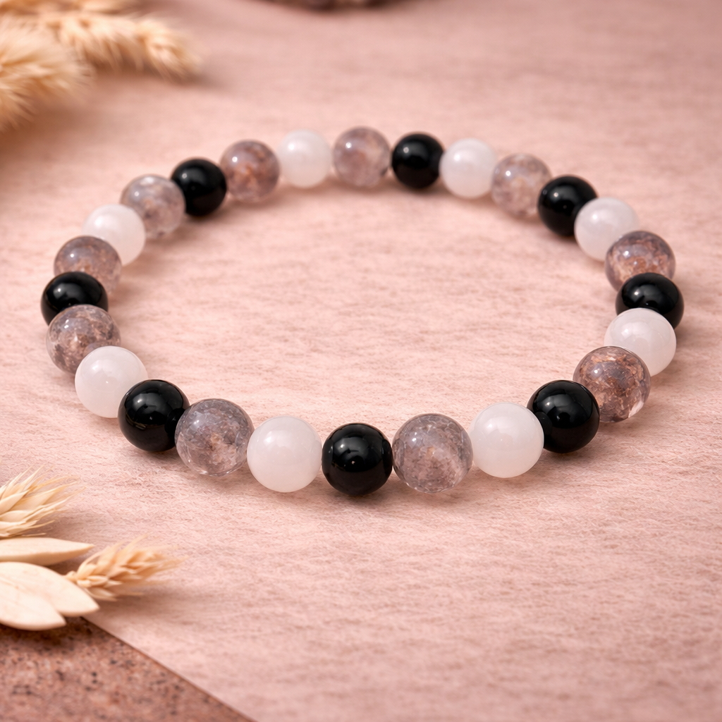 Rose Quartz, Strawberry Quartz & Garnet Crystal Bracelet – Love, Healing & Confidence (6mm)