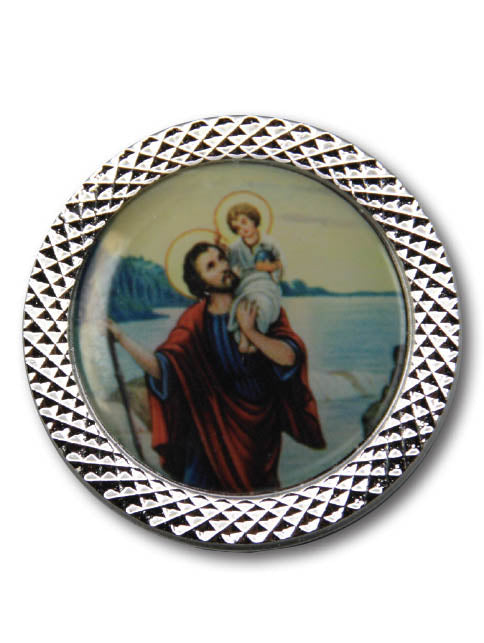 St. Christopher Round Car Plaque (Plastic) – Drive with Spiritual Protection & Peace of Mind