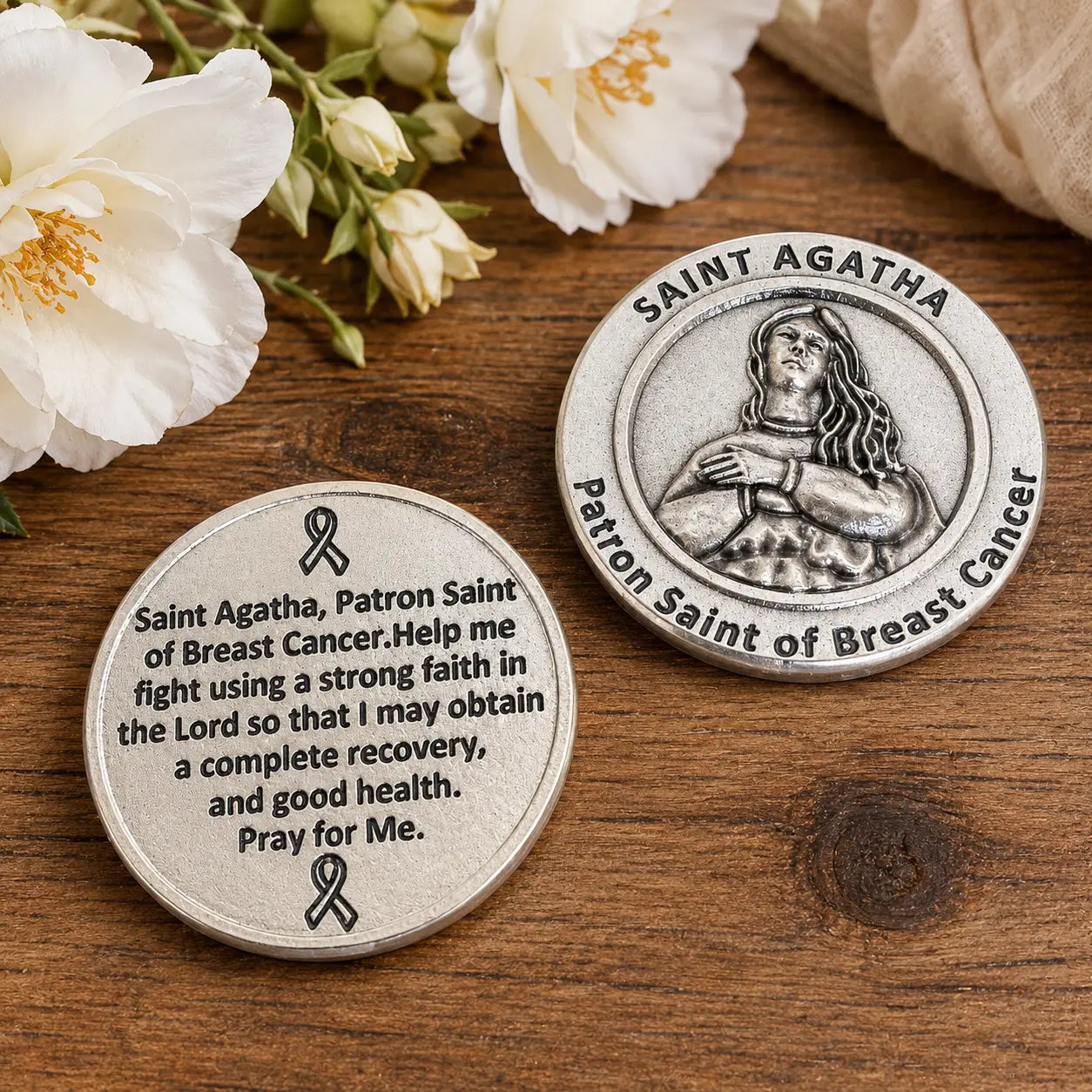 Saint Agatha Prayer Pocket Token – Patron Saint of Breast Cancer