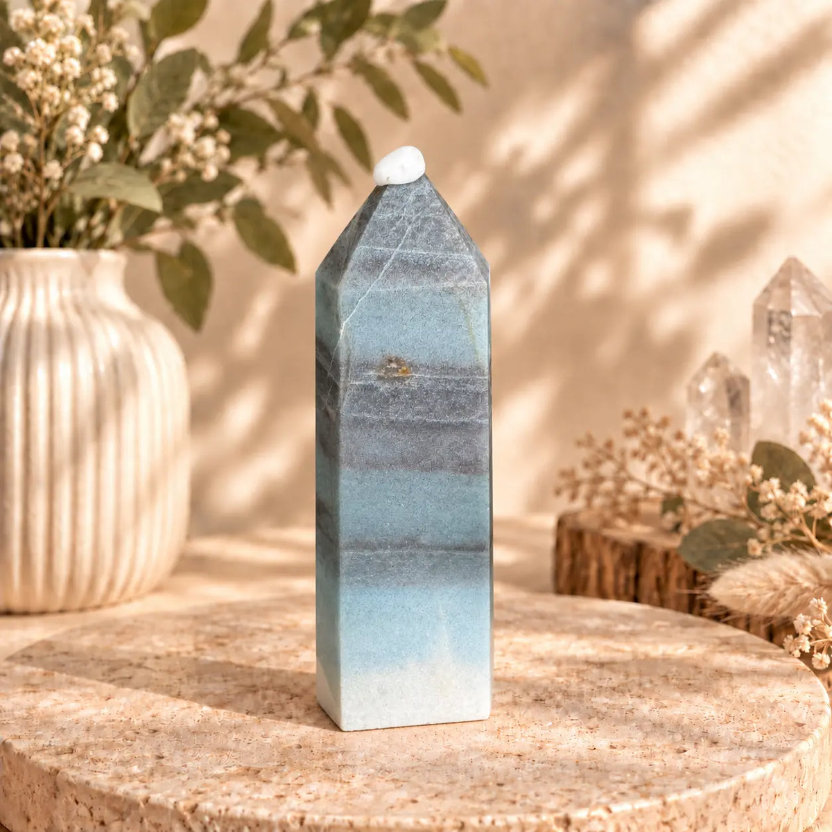 Trolleite crystal tower 252g, 11.5cm tall, exact photographed piece with protective tip cover.