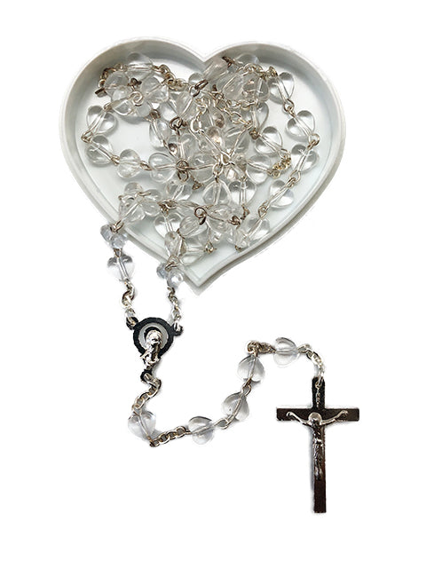 White Rosary in Heart Shape Case