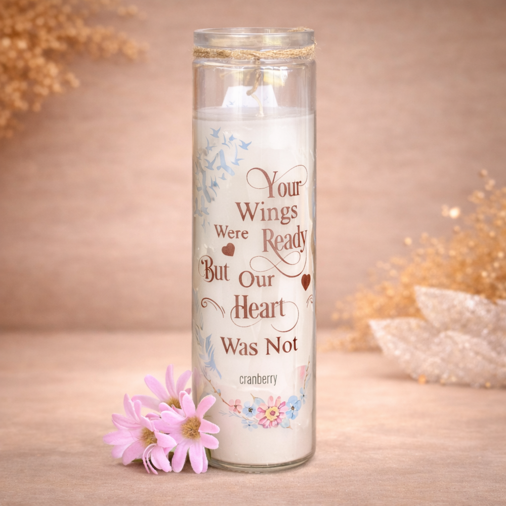 Your Wings Were Ready But Our Heart Was Not Memorial Candle – Spiritual Remembrance Candle for Grief Healing, Comfort & Eternal Love