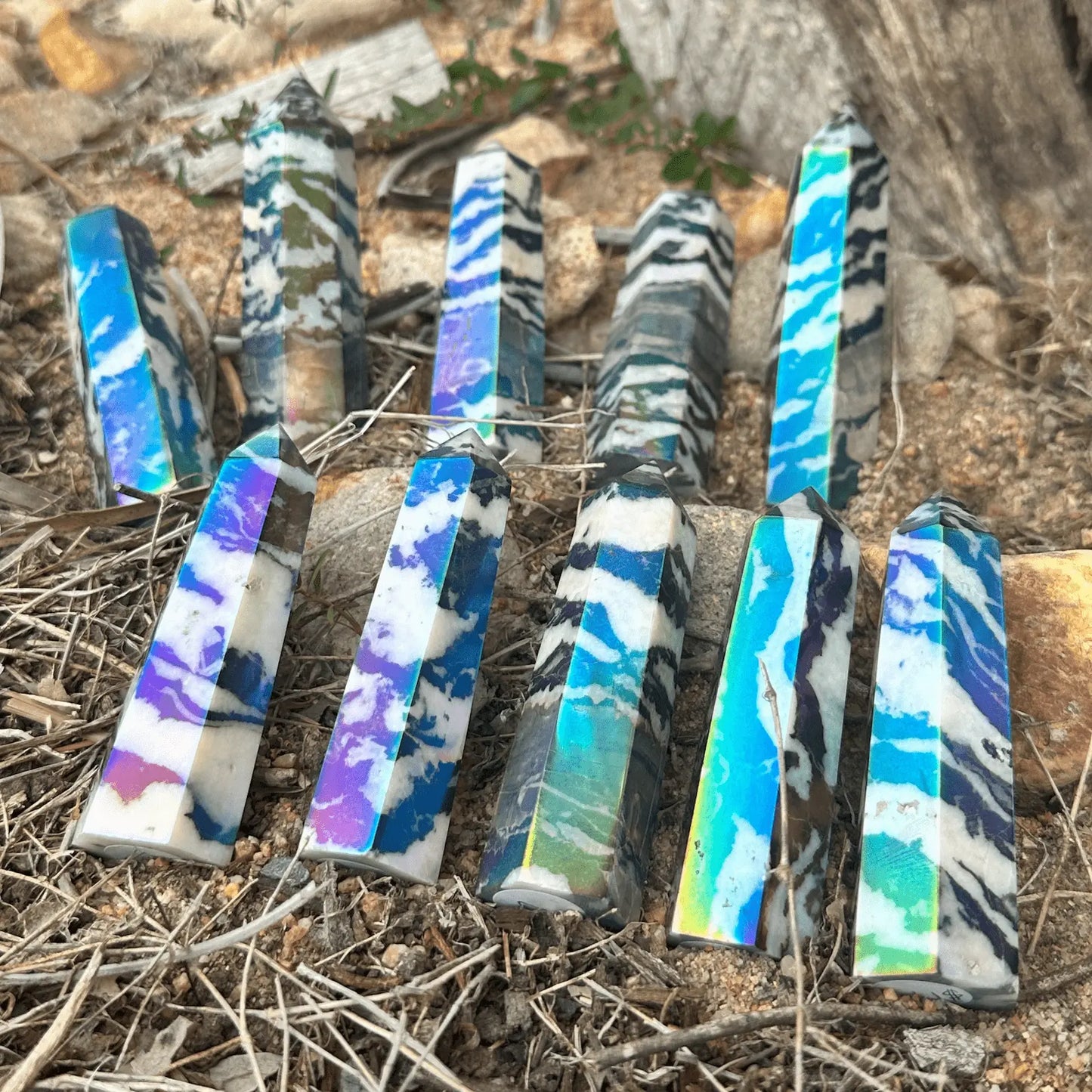 Zebra Jasper electroplated tower crystal grounding protection manifestation healing crystal tower