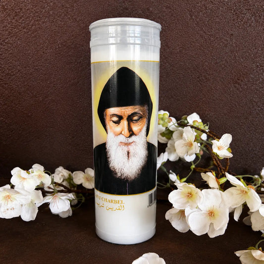 7 Day White St Charbel Prayer Candle – Approx. 150 Hour Burn Time | Devotional Candle