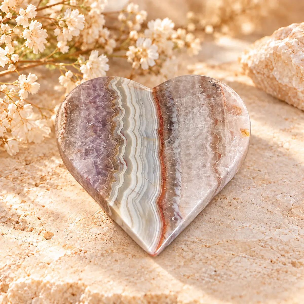 283g Amethyst and Agate crystal heart
