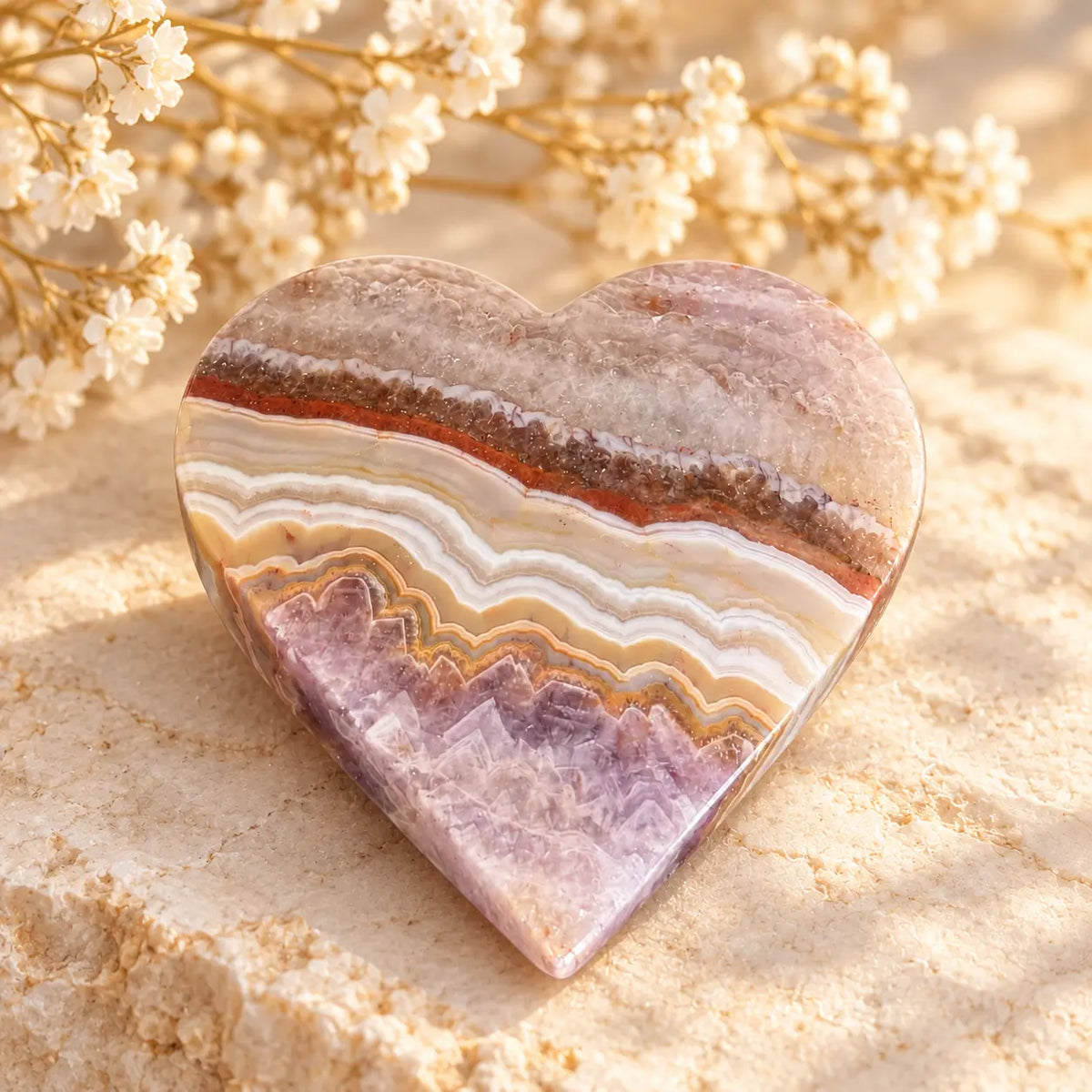 287g Amethyst and Agate crystal heart