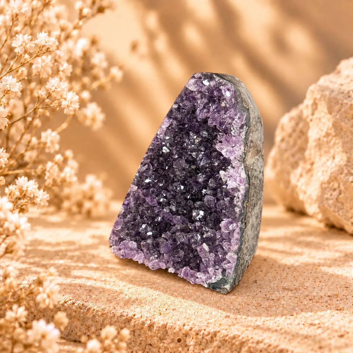 Natural Amethyst geode crystal with violet points