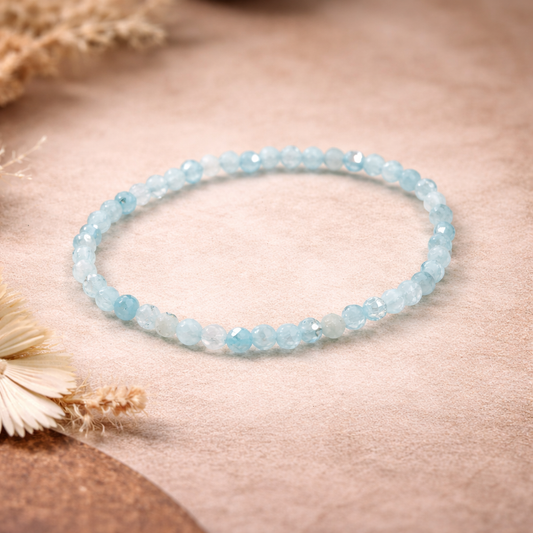Aquamarine Bracelet 4mm – Faceted Crystal Bracelet for Calm, Clarity & Truth